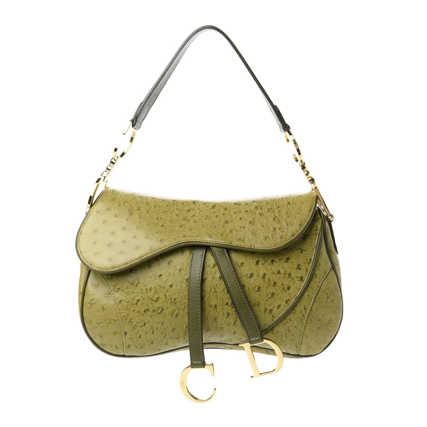 Ostrich Double Saddle Bag Green