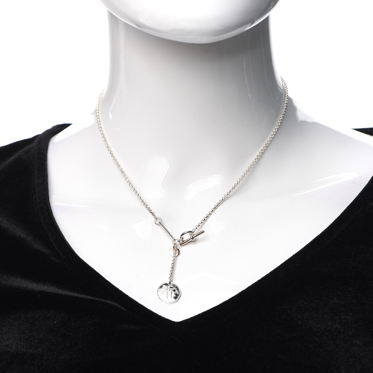 Hermes Sterling Silver 18K Rose Gold PM Ex-Libris Pendant Necklace 2 of 5
