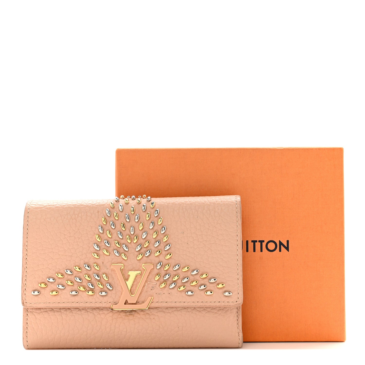 Louis Vuitton LOUIS VUITTON Taurillon Embellished Capucines Compact Wallet Beige 14 of 14