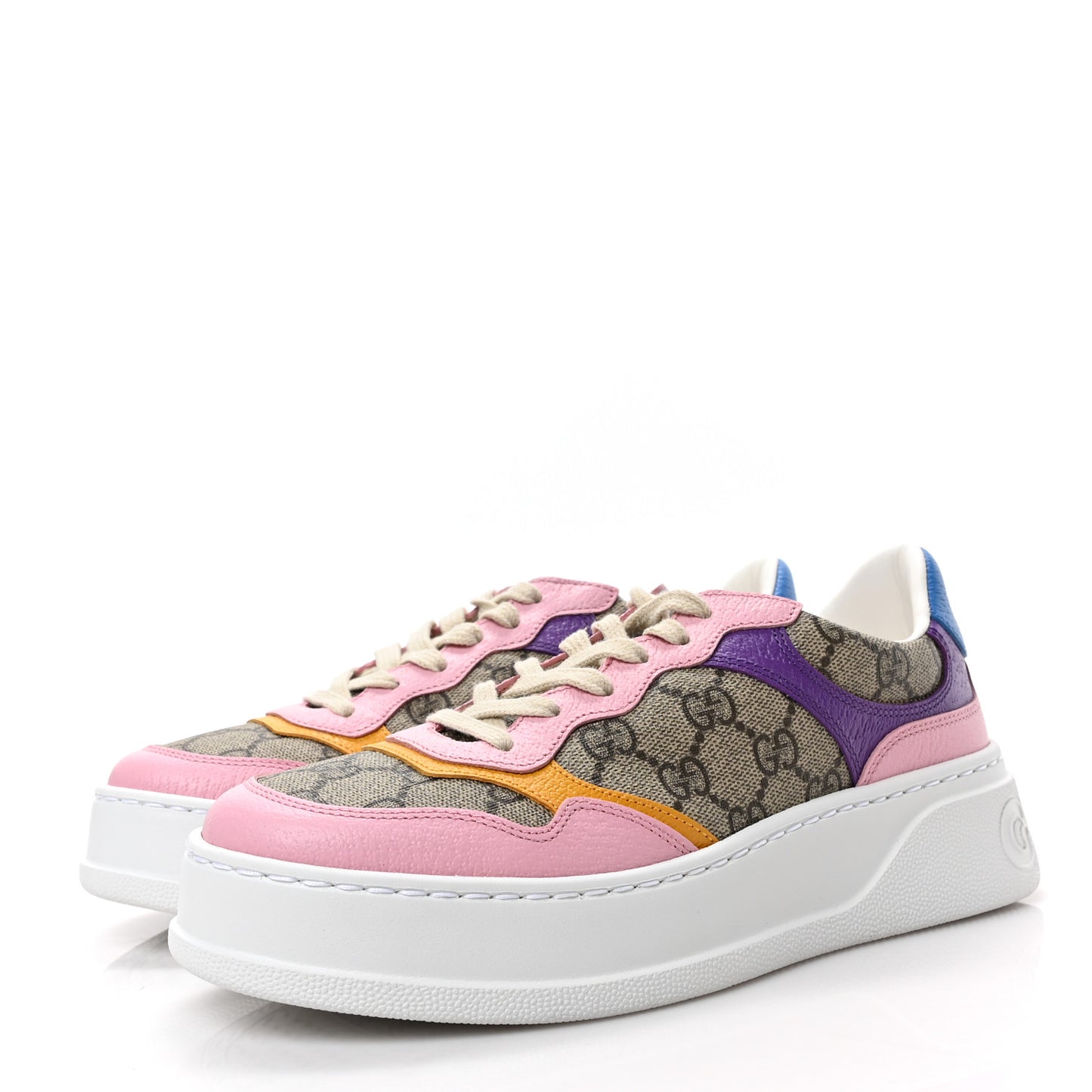 Calfskin GG Supreme Monogram Perforated Womens Platform 55mm Sneakers 38 Beige Ebony Sugar Pink Crop Shine Purple