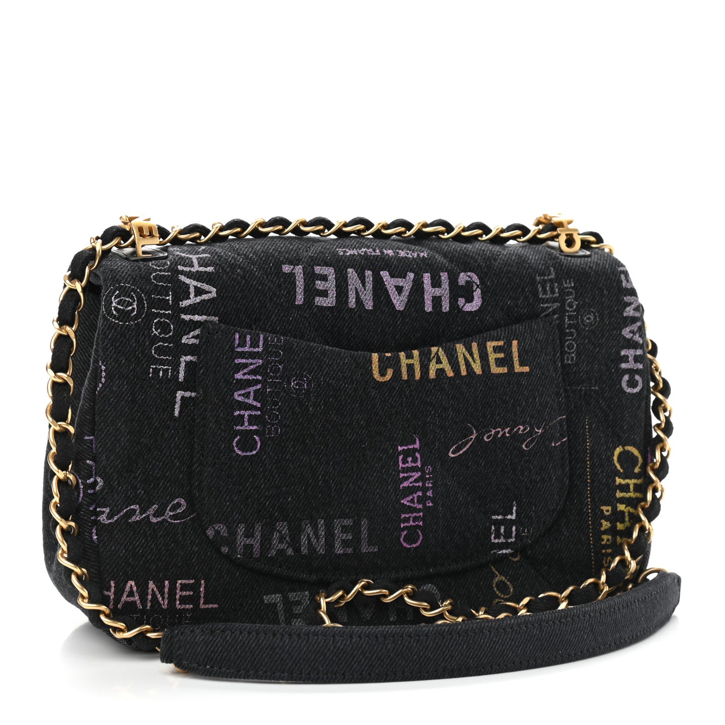 Denim Quilted Denim Mood Mini Rectangular Flap Black Multicolor