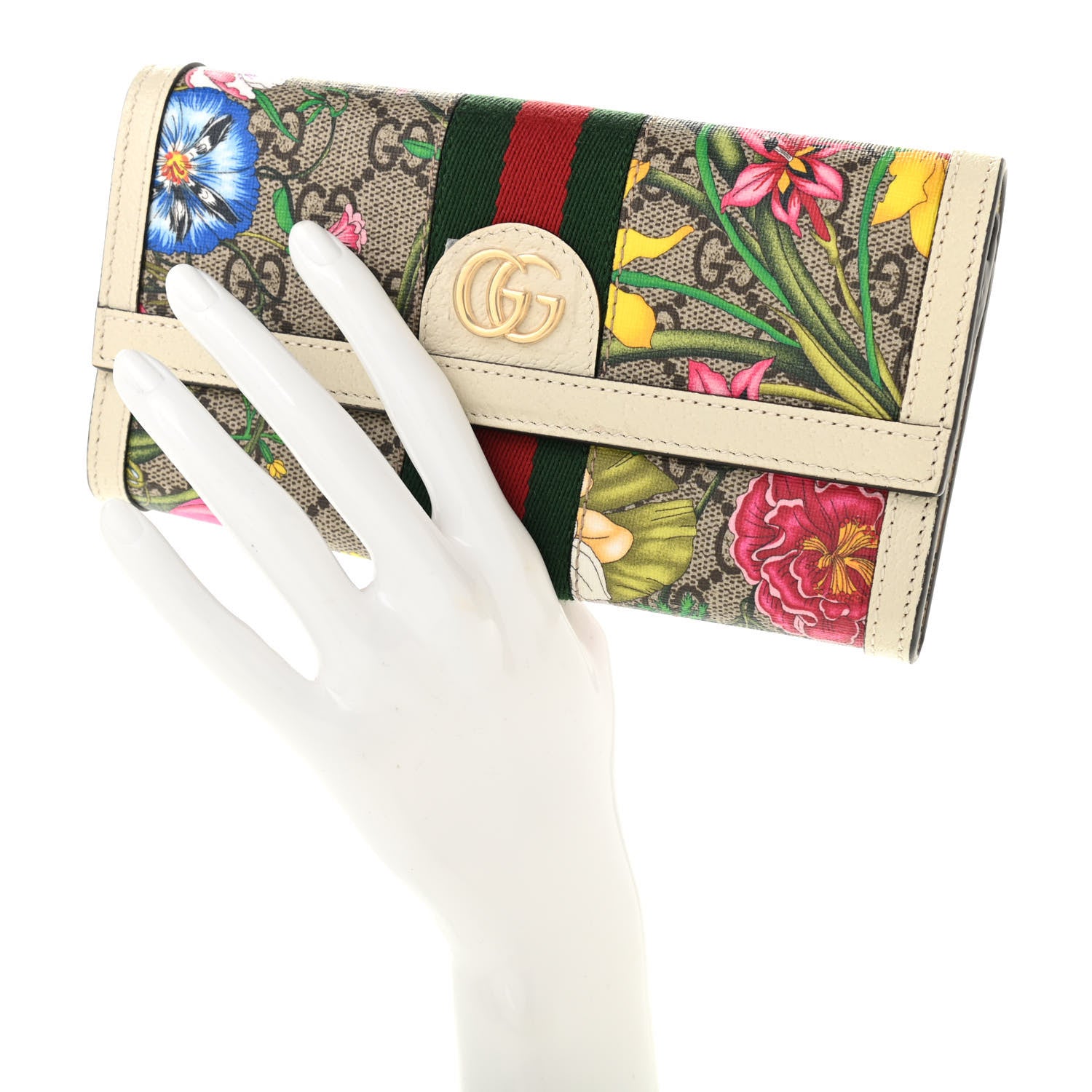 Gucci GG Supreme Monogram Flora Web Ophidia Continental Wallet White 2 of 8