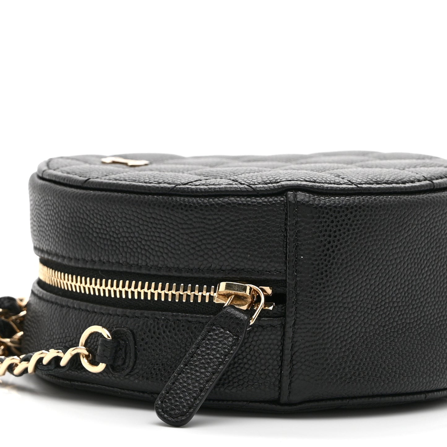 Caviar Quilted Round Clutch With Chain Black
