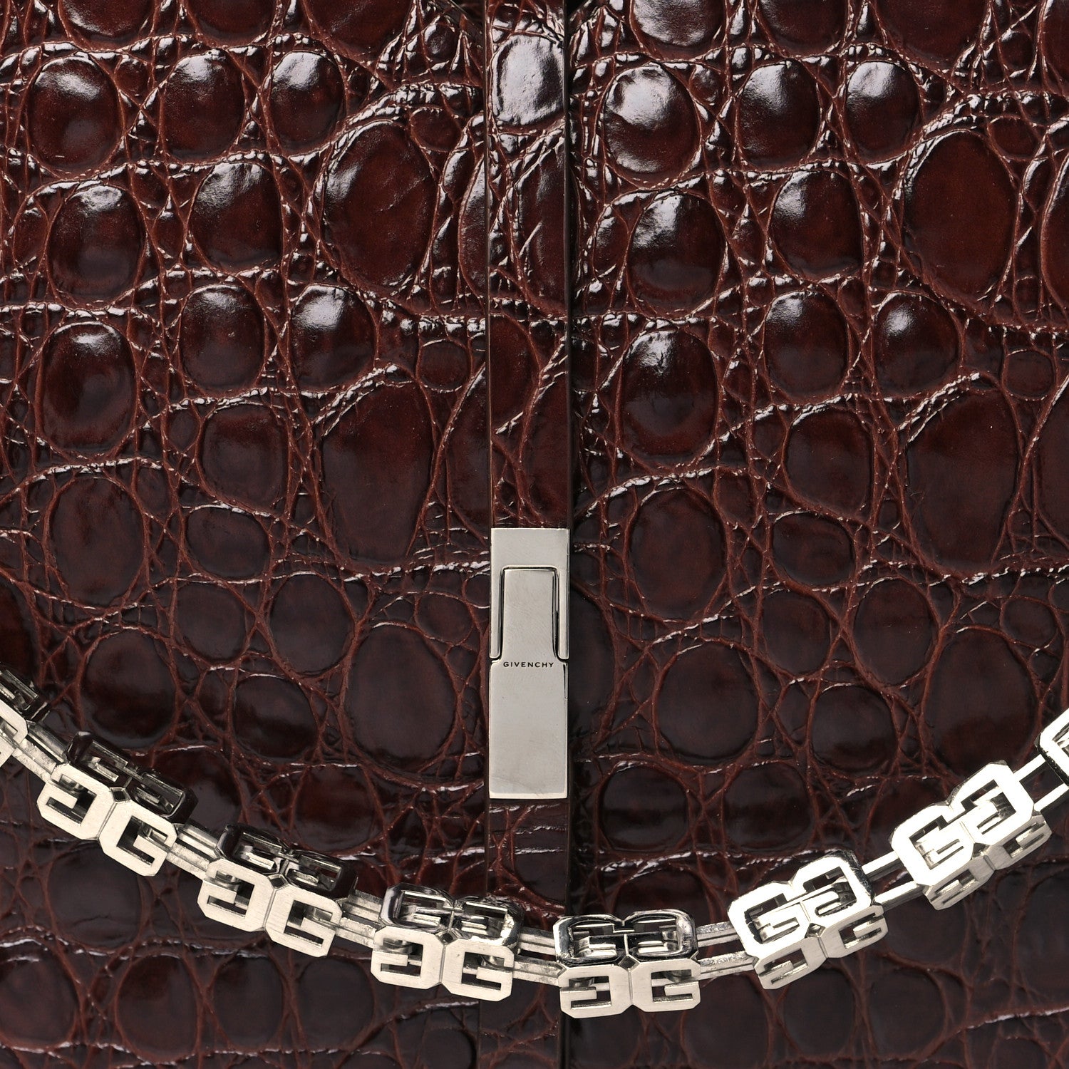 Givenchy Calfskin Crocodile Embossed Large Cut Out Shoulder Bag Brown 8 of 10