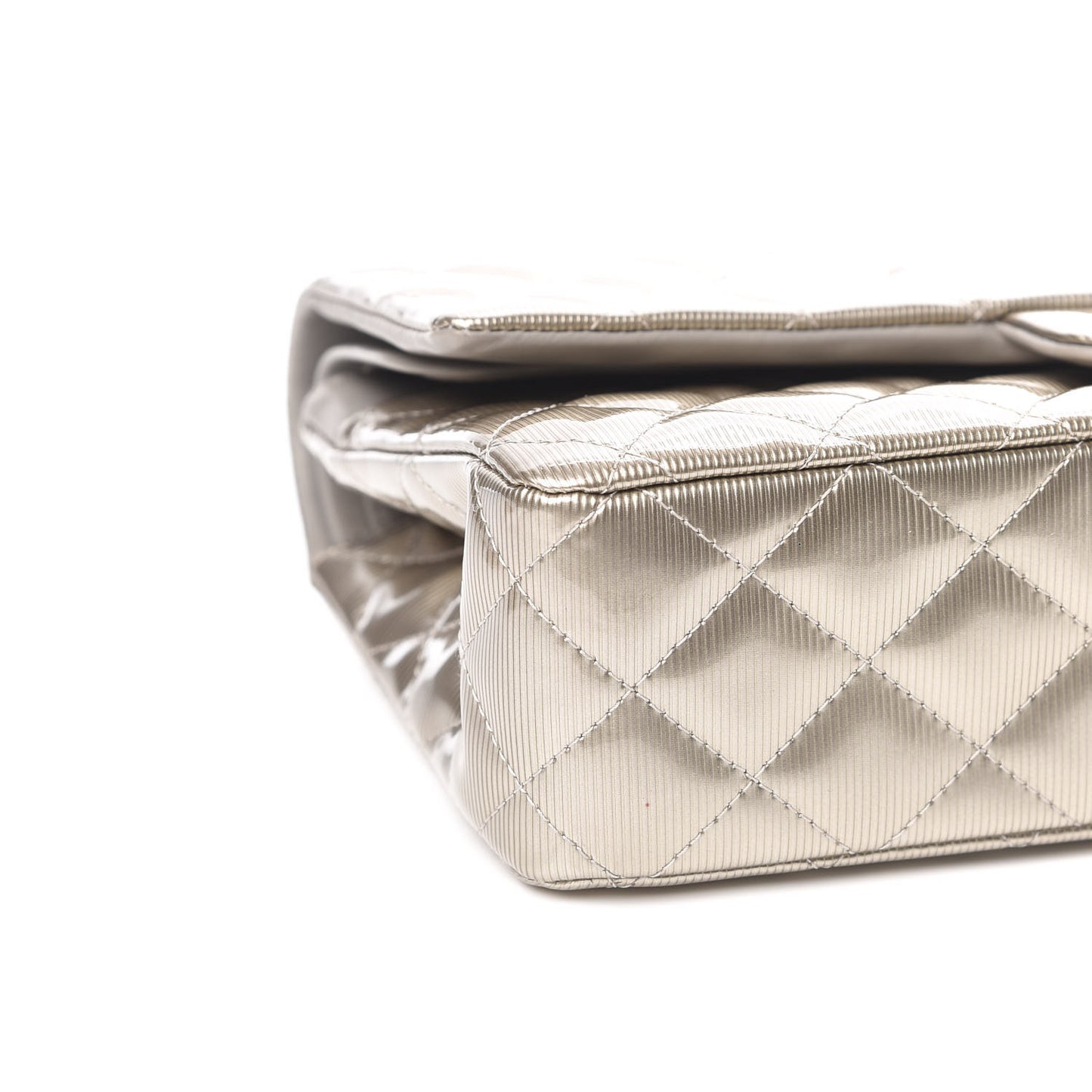 Striated Patent Quilted Medium Double Flap Gold