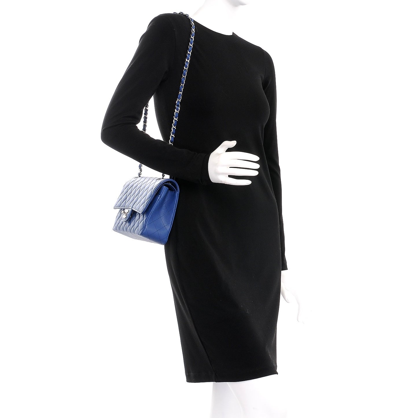 Caviar Quilted Medium Double Flap Blue