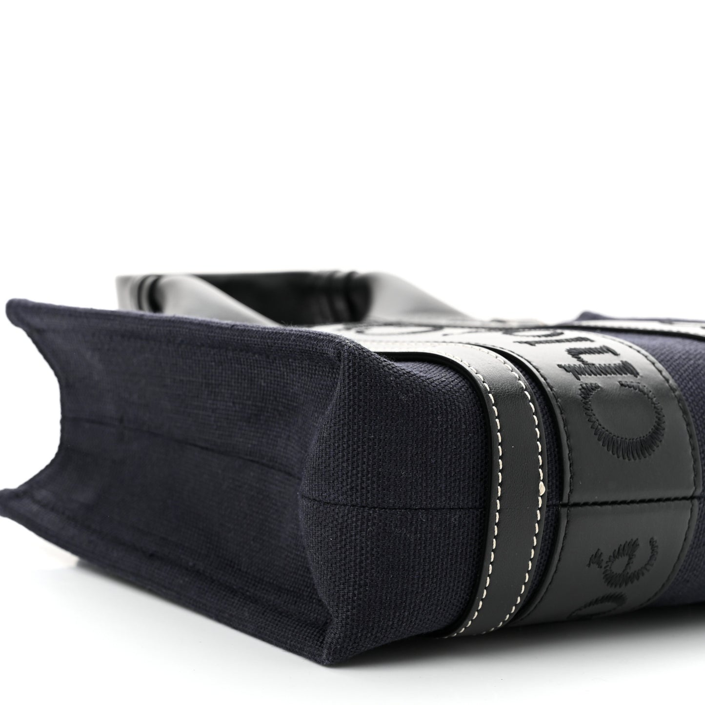 Calfskin Linen Small Woody Tote Deep Denim