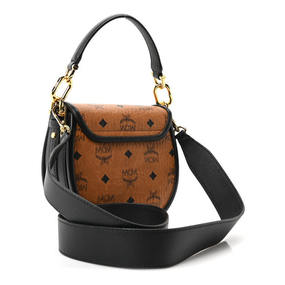 MCM Visetos Mini Patricia Round Crossbody Wallet Cognac Black 3 of 9