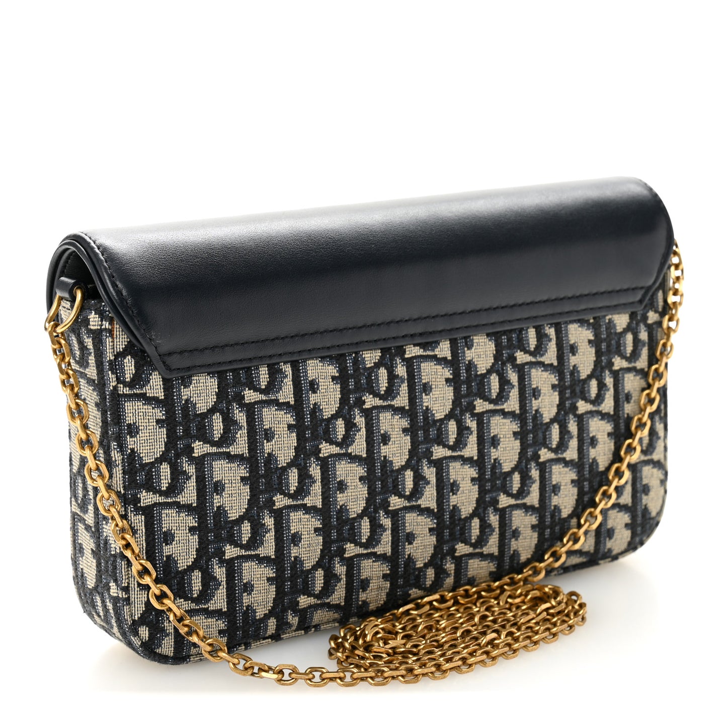 Oblique Smooth Calfskin Medium Saddle Pouch With Chain Blue