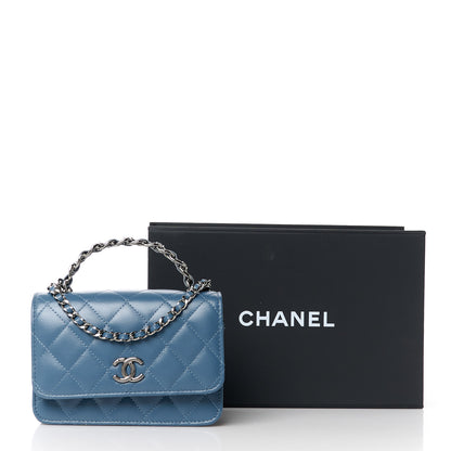 Chanel Shiny Crumpled Calfskin Strass Quilted Mini Top Handle Wallet On Chain Blue 11 of 11