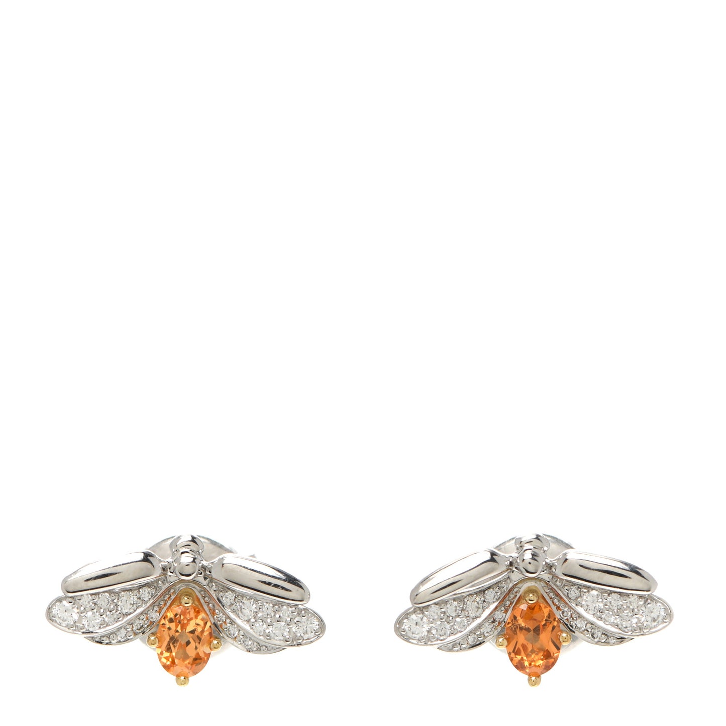 Platinum 18K Yellow Gold Diamond Spessartine Paper Flowers Firefly Earrings
