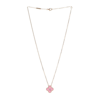 Van Cleef & Arpels 18K Rose Gold Diamond Pink Porcelain Vintage Alhambra Pendant Necklace 3 of 8