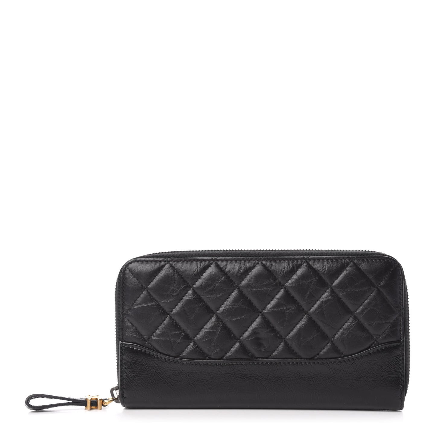Aged Calfskin Quilted Large Gabrielle Zip Around Wallet Black