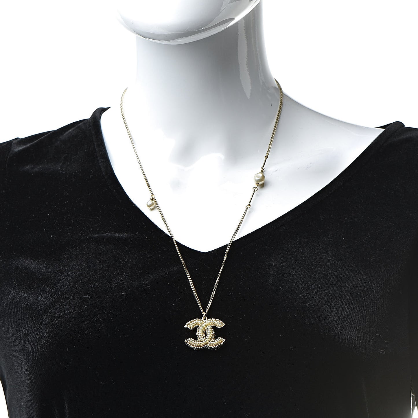 Pearl CC Pendant Long Necklace Gold