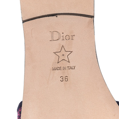 Christian Dior Canvas Embroidered Animals Dway Mules Slide Sandals 36 Deep Blue Fuchsia 7 of 9