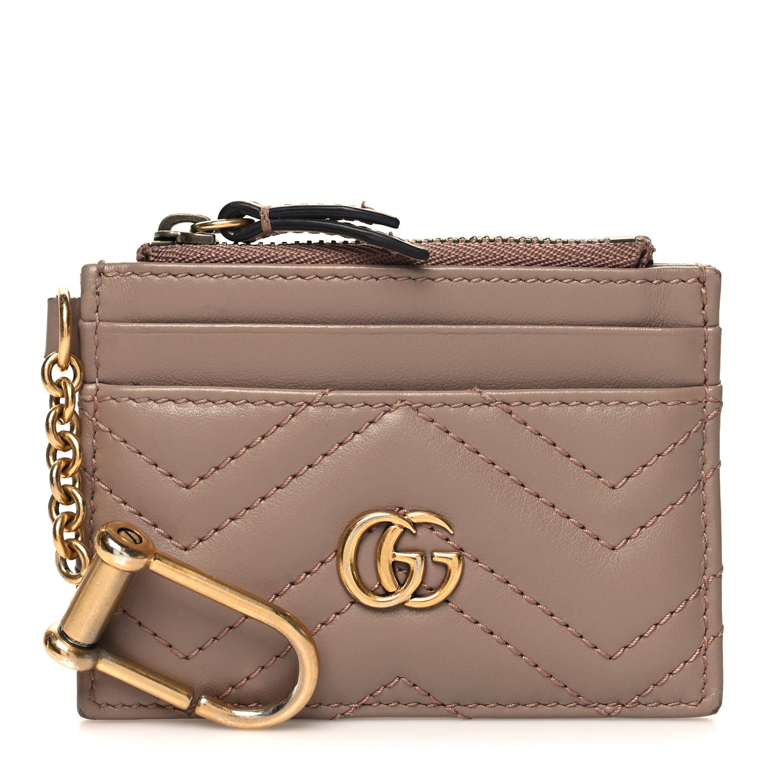Gucci Calfskin Matelasse GG Marmont Key Case Card Holder Porcelain Rose 1 of 10