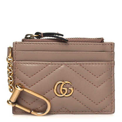 Gucci Calfskin Matelasse GG Marmont Key Case Card Holder Porcelain Rose 1 of 10