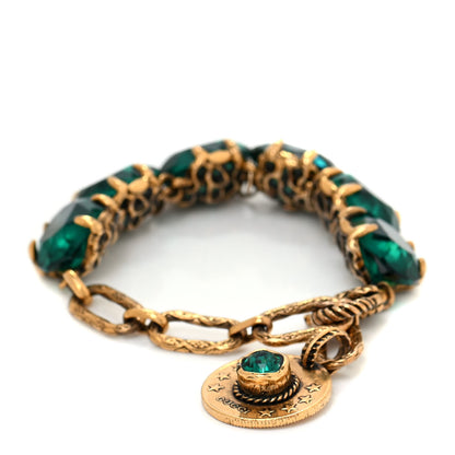 Gucci Crystal Metal Coin Bracelet Aged Gold Green 3 of 5