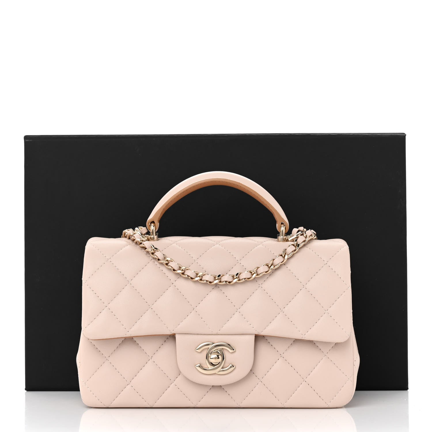Chanel Lambskin Quilted Bi-Color Mini Top Handle Rectangular Flap Ecru Dark Beige 12 of 12