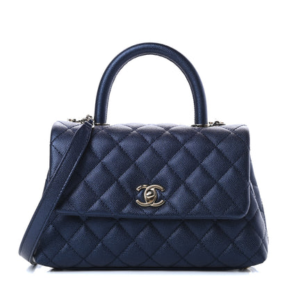 Chanel Metallic Caviar Quilted Mini Coco Handle Flap Dark Blue 1 of 11