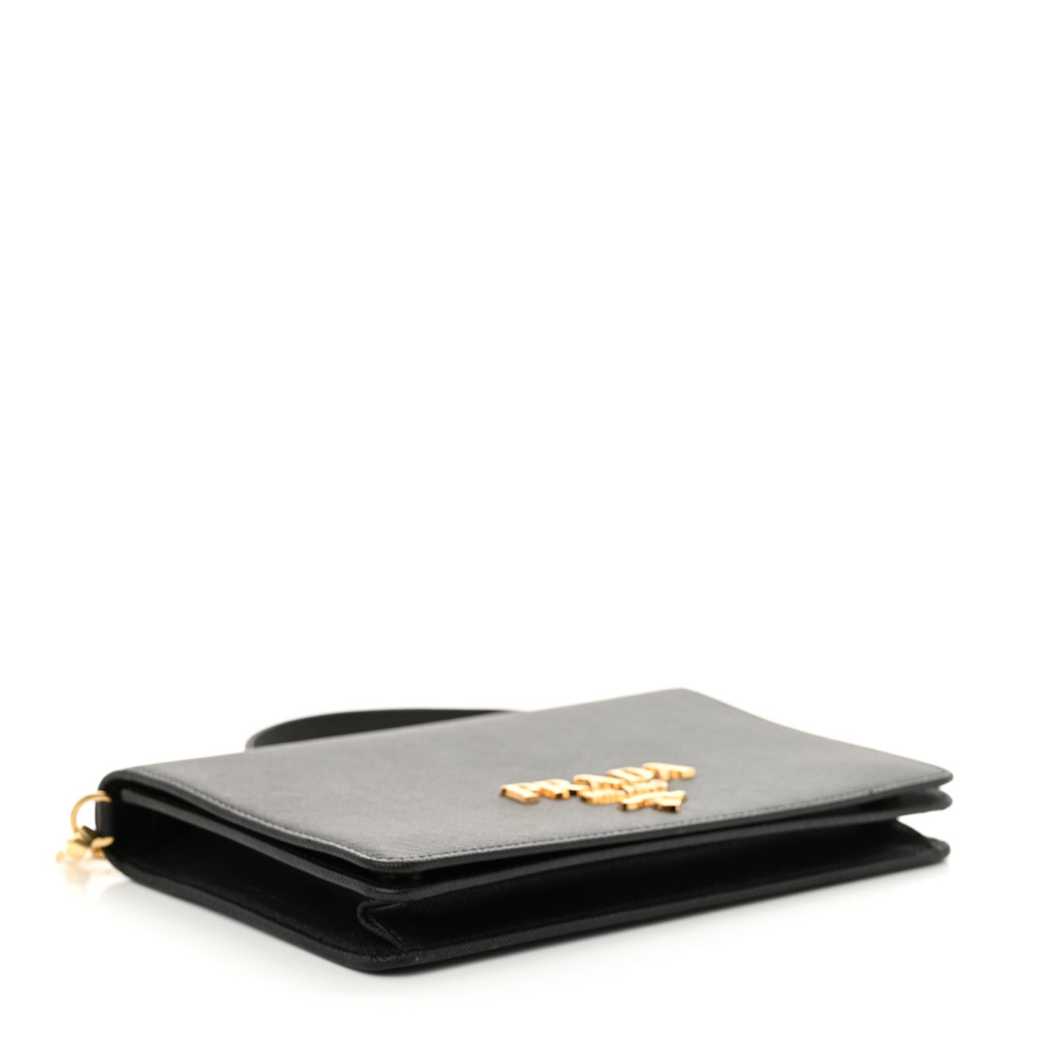 Prada Saffiano Lux Metal Logo Mini Chain Flap Crossbody Bag Black 4 of 13