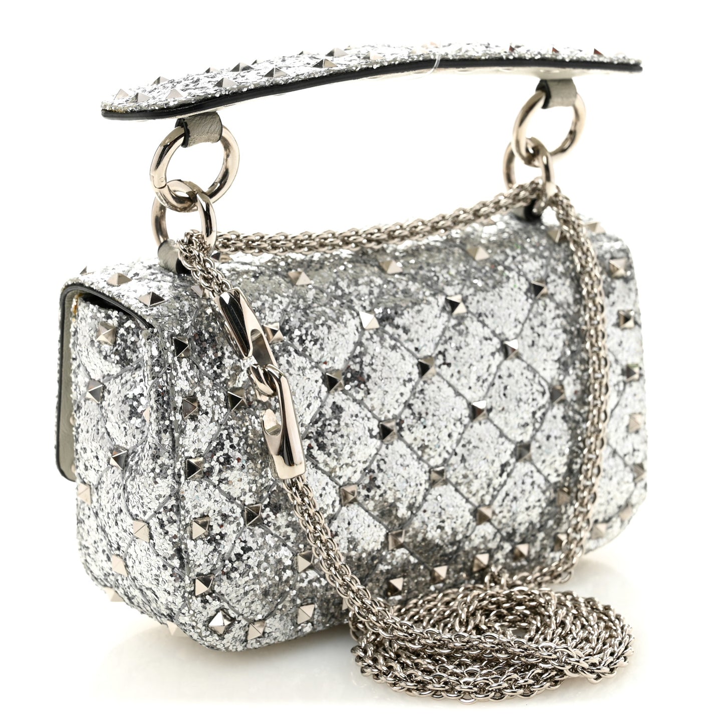 Glitter Mini Rockstud Spike Shoulder Bag Silver