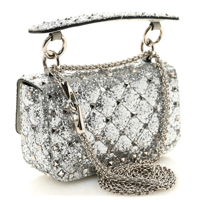 Valentino Garavani Glitter Mini Rockstud Spike Shoulder Bag Silver 3 of 12