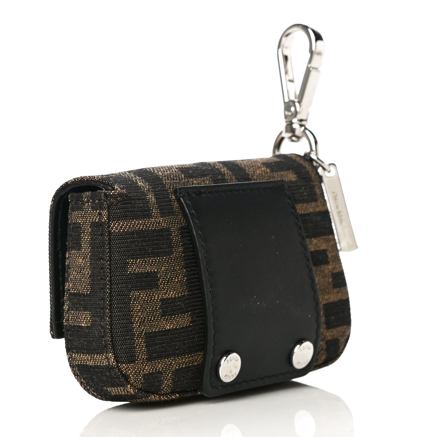 Recycled Fabric Jacquard Vitello Grace FF 1974 Nano Baguette Charm Tobacco Moro Black