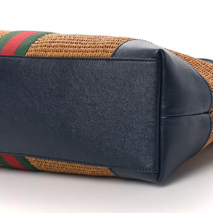 Gucci Straw Lux Calfskin Web Medium Ophidia Shopping Tote Dark Natural Blue 9 of 9