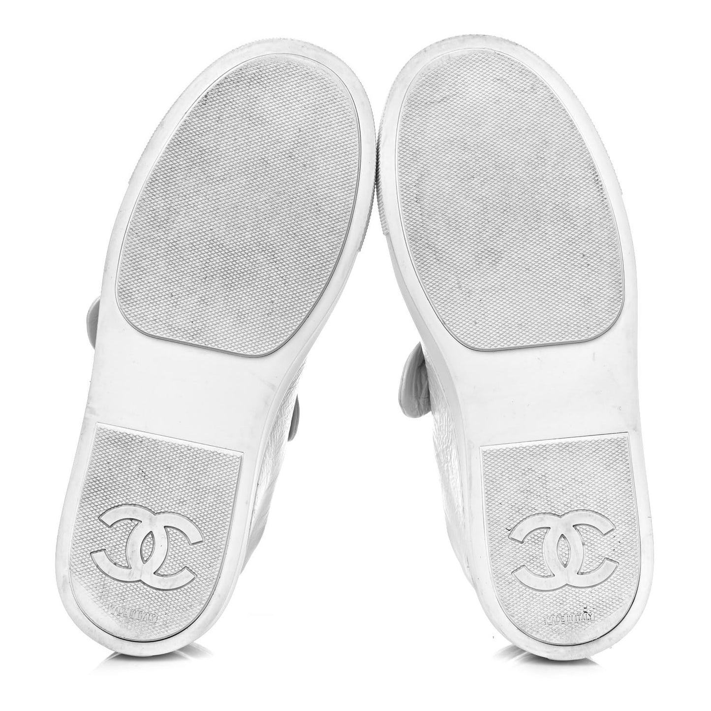 Crumpled Calfskin Womens CC Bow Sneakers 36.5 White