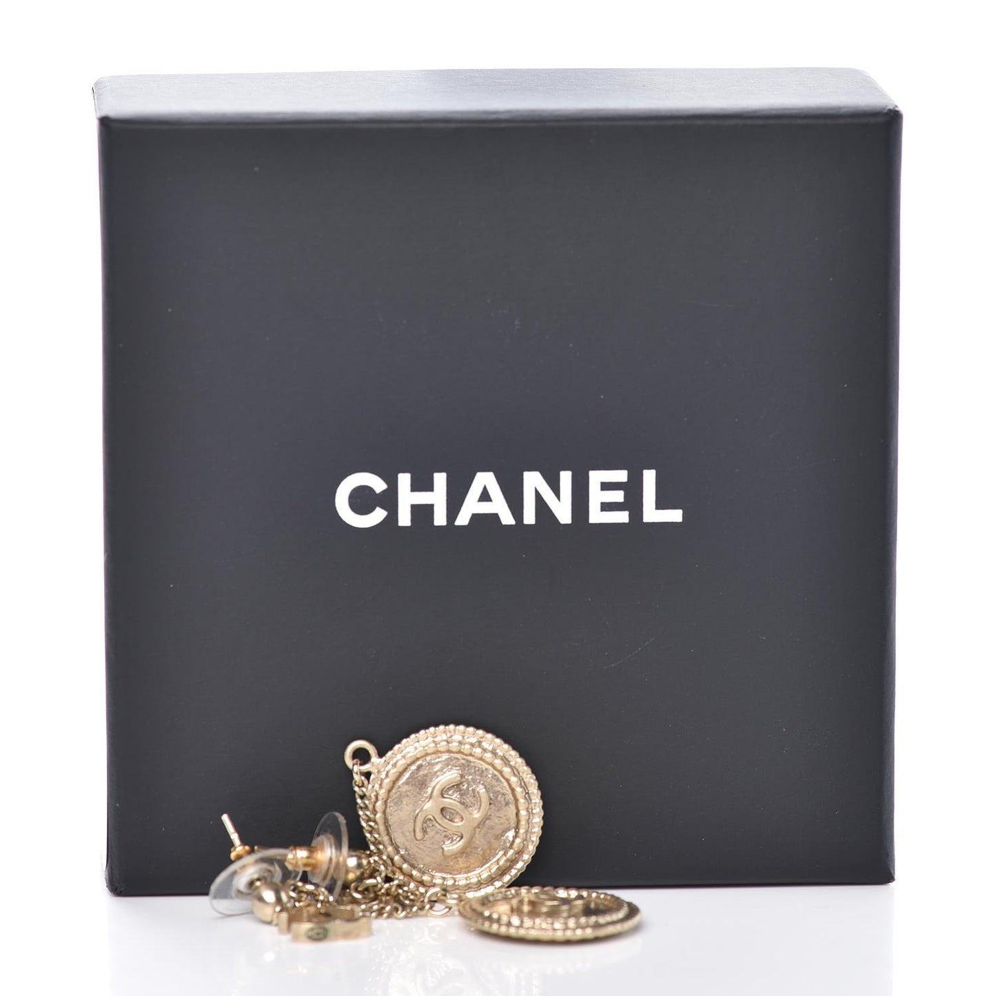 Medallion Clover CC Drop Earrings Light Gold