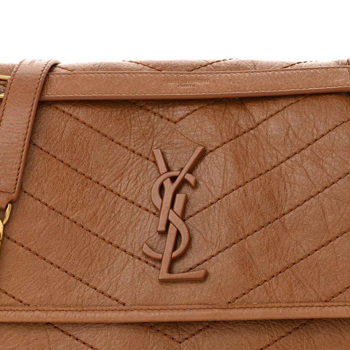Crinkled Calfskin Matelasse Monogram Baby Niki Chain Satchel Light Caramel