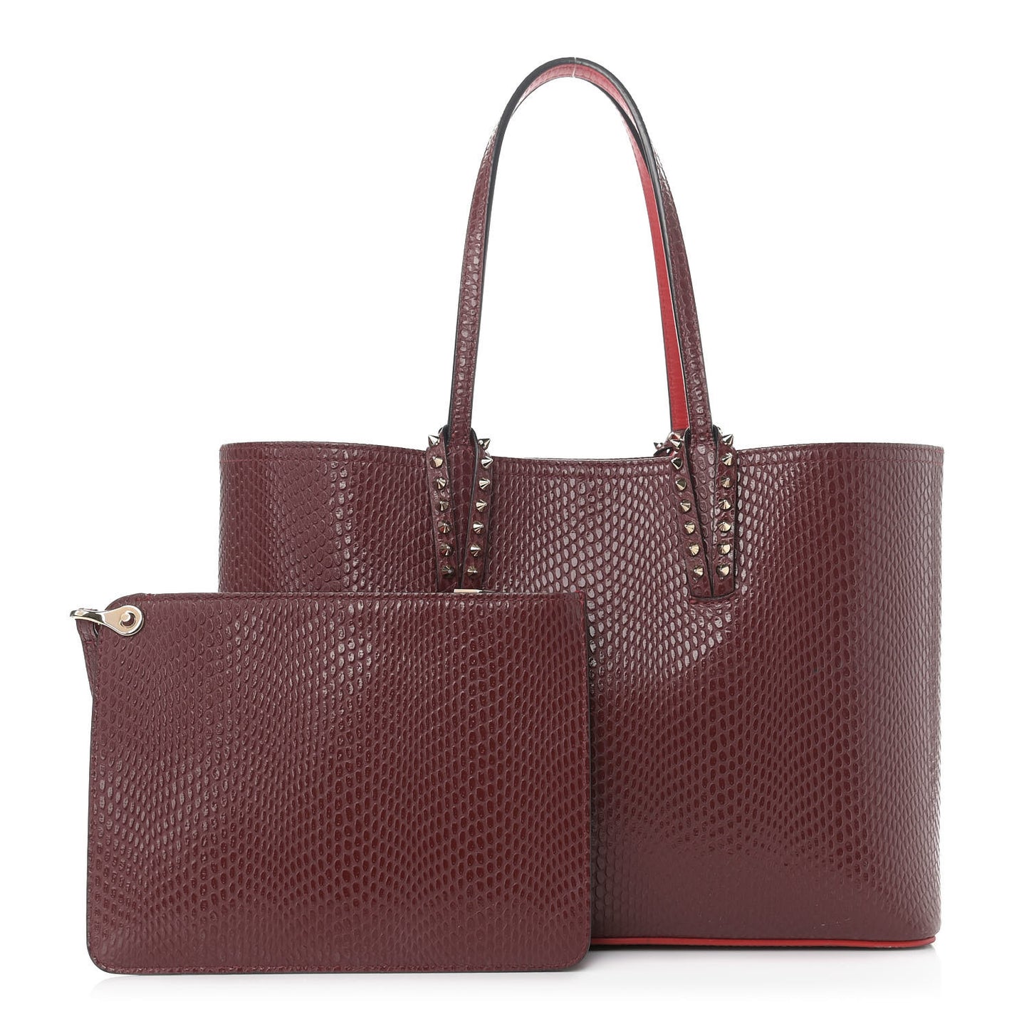 Calfskin Jurassic Embossed Spiked Small East West Cabata Tote Burgundy