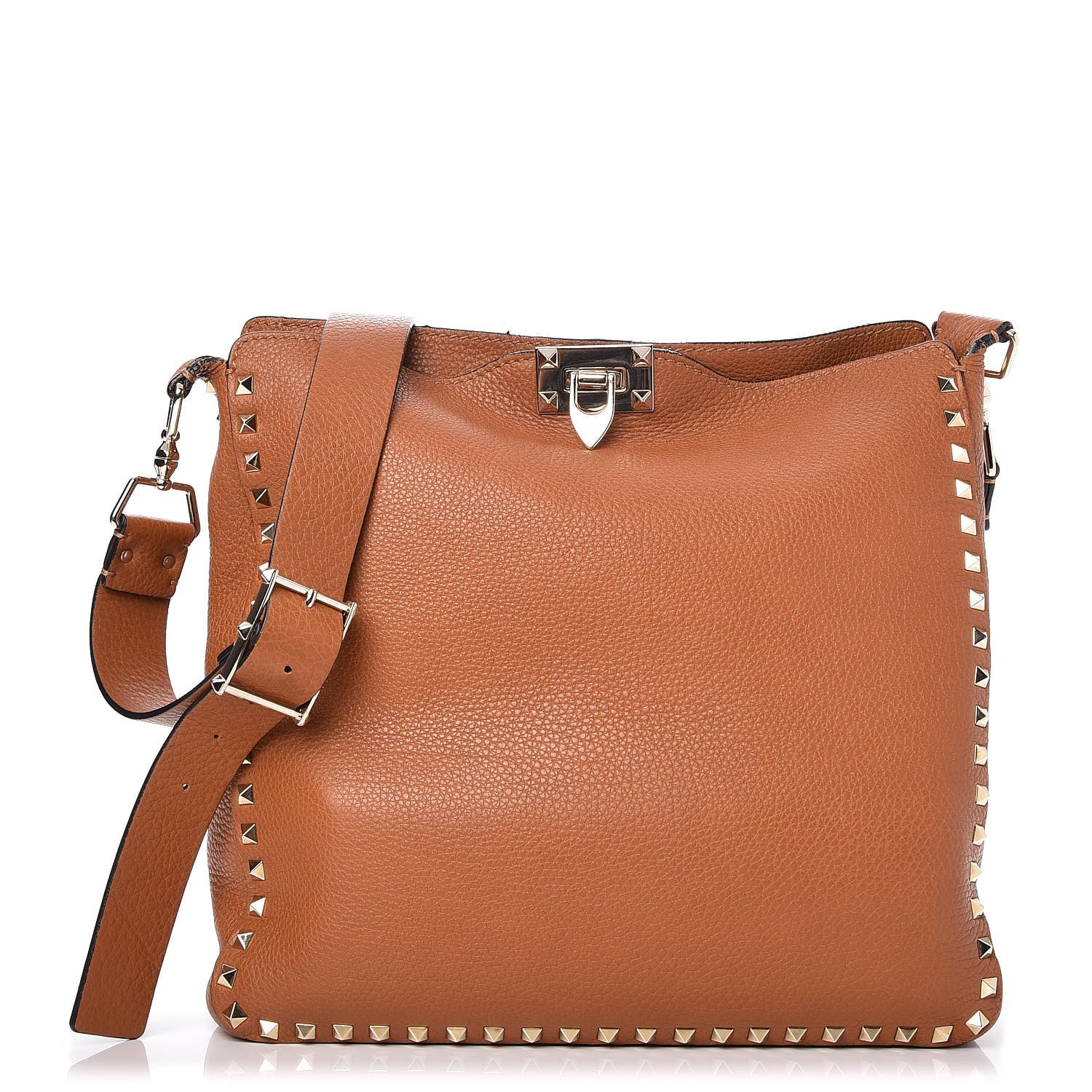 Valentino Garavani Pebbled Calfskin Large Rockstud Flip-Lock Messenger Bag Light Cuir 1 of 9