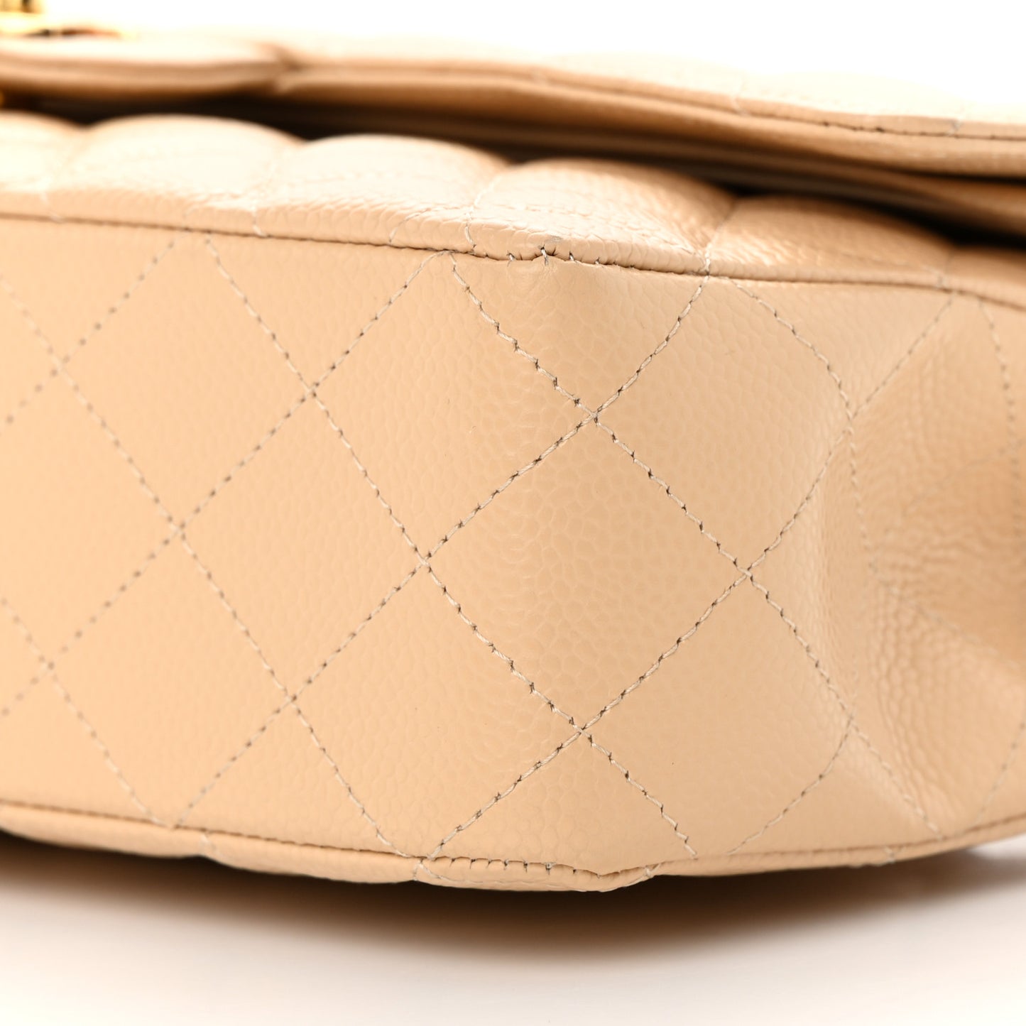 Caviar Quilted Medium Double Flap Beige