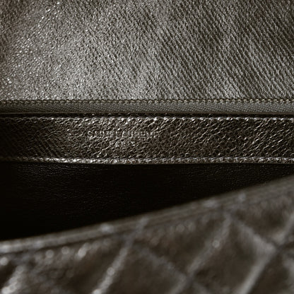 Saint Laurent Metallic   Metallic Calfskin Mixed Matelasse Triquilt Large Monogram Envelope Satchel Graphite 7 of 9