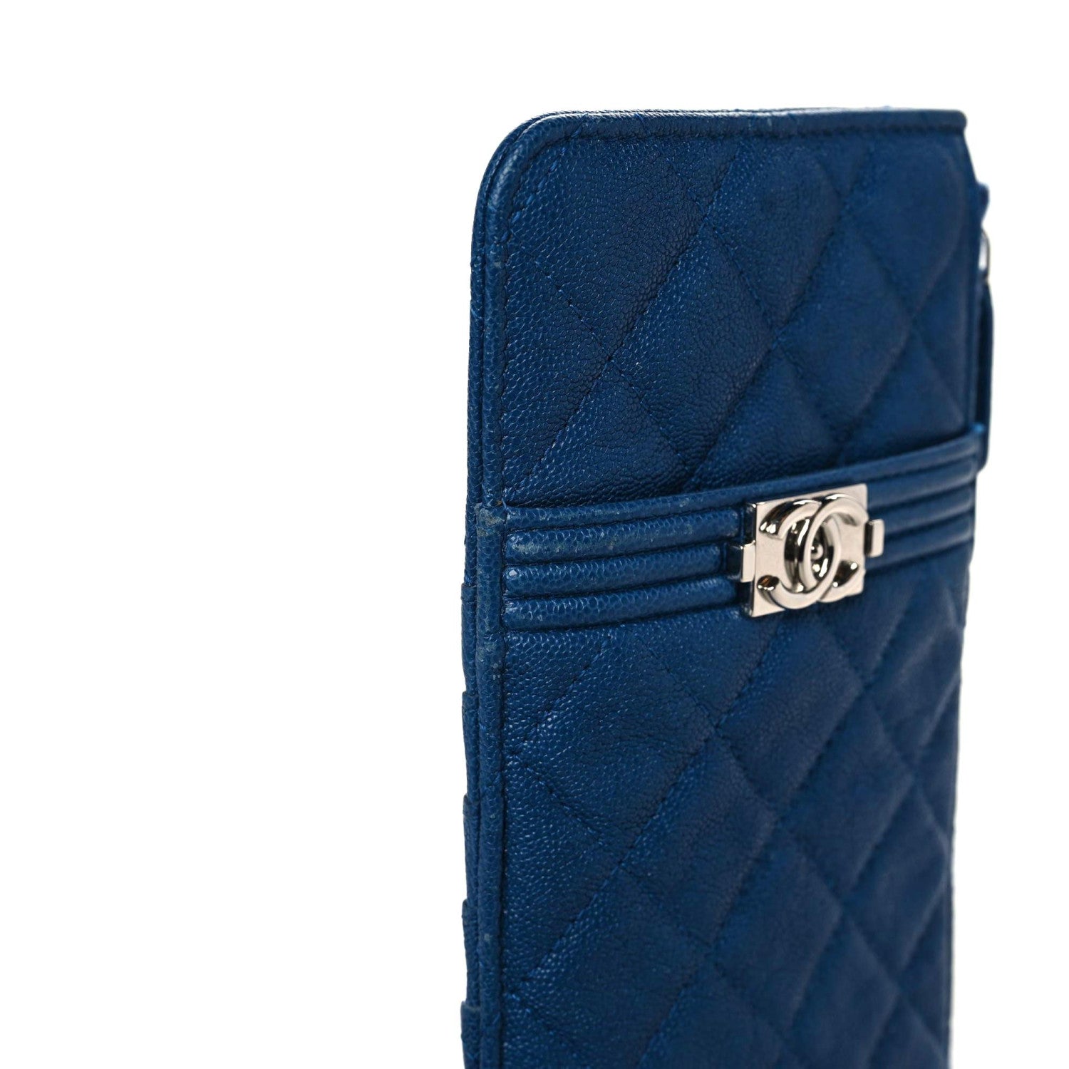 Chanel Caviar Quilted Boy Flat Wallet Pouch Blue 7 of 11