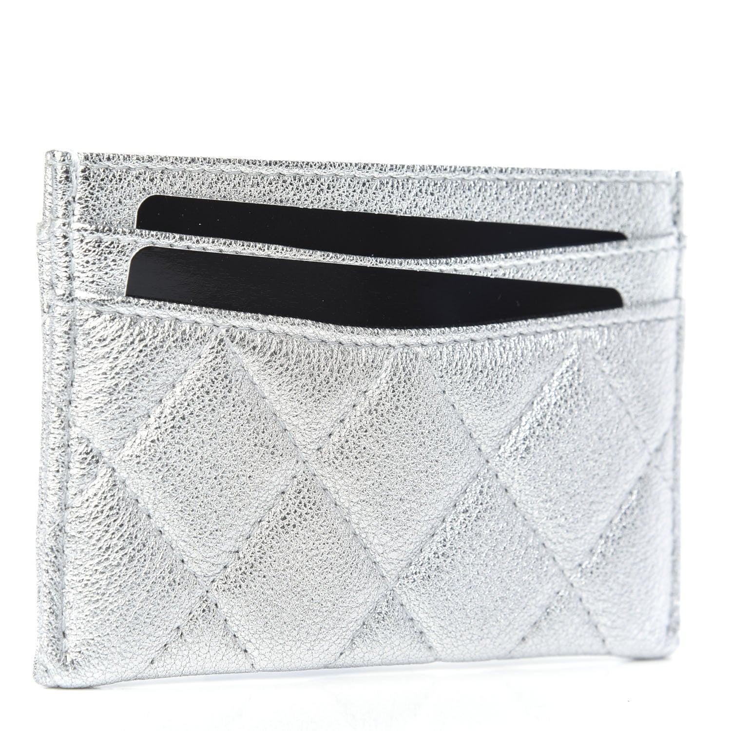 Chanel Metallic Lambskin Quilted Card Holder Silver 3 of 8