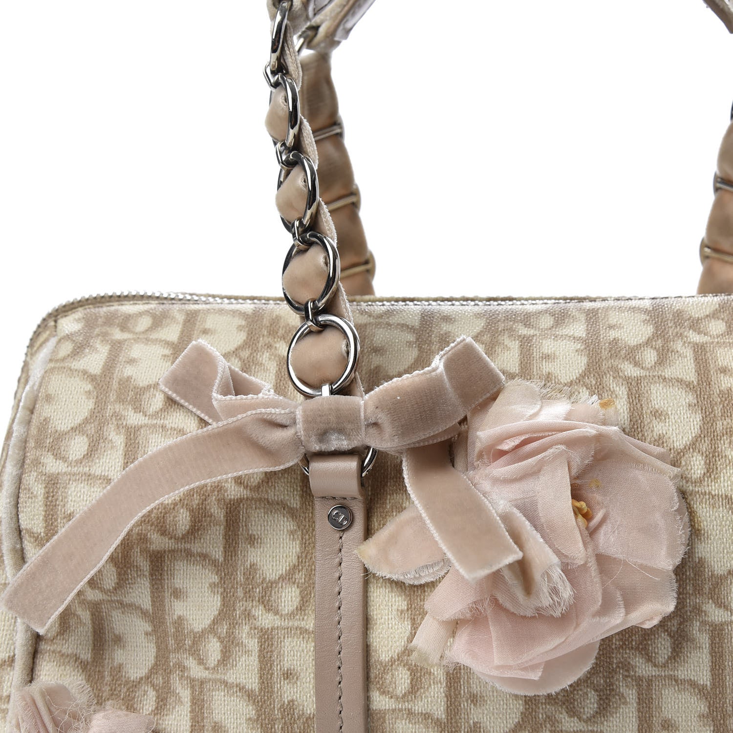 Christian Dior Cotton Monogram Trotter Romantique Boston Bag Rose 10 of 10