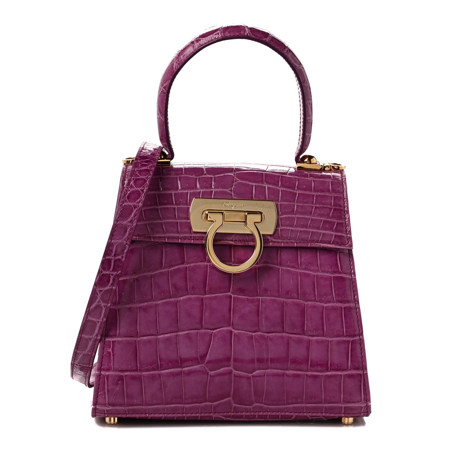 Crocodile Gancini 2-Way Top Handle Bag Purple