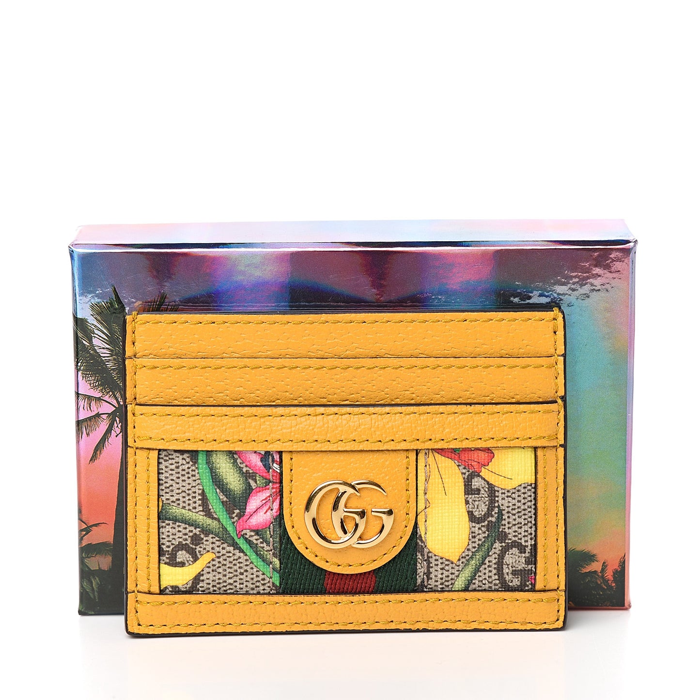 GG Supreme Monogram Flora Web Ophidia Card Holder Beige Multicolor Crop