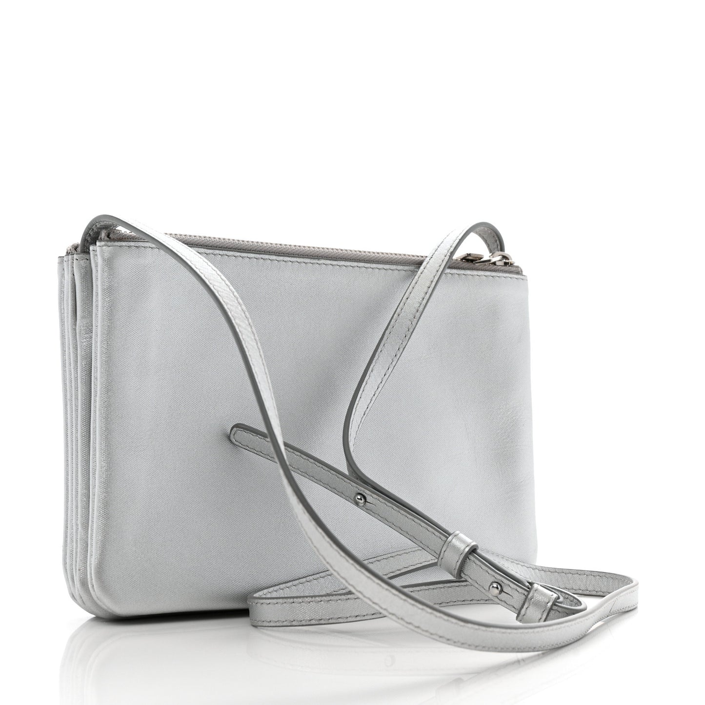 Metallic Lambskin Small Trio Crossbody Bag Silver