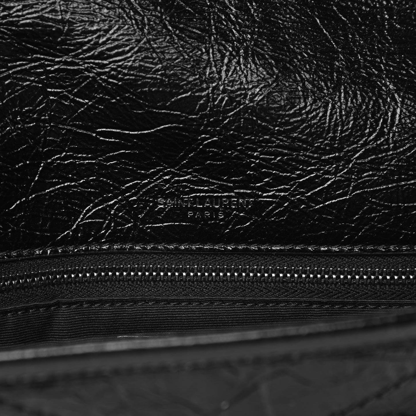 Crinkled Calfskin Matelasse Monogram Medium Niki Chain Satchel Black