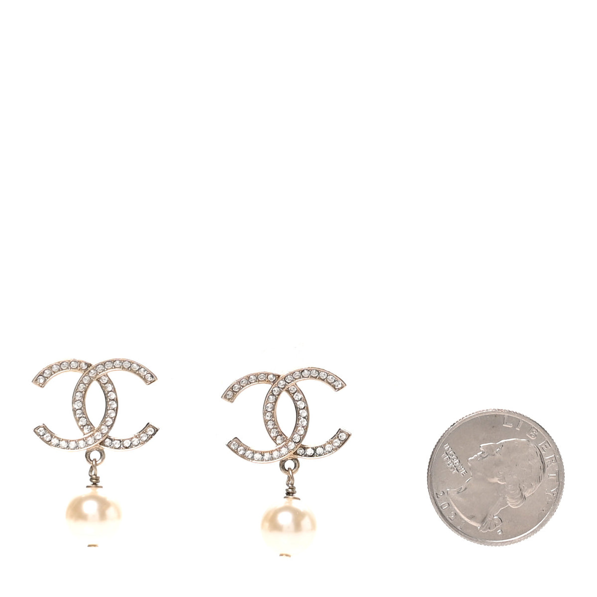 Crystal Pearl CC Drop Earrings Gold