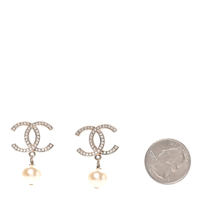 Chanel Crystal Pearl CC Drop Earrings Gold 1 of 5