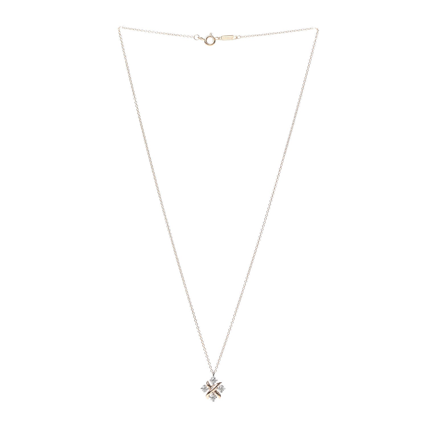 Tiffany 18K Rose Gold Platinum Diamond Schlumberger Lynn Pendant Necklace 3 of 6