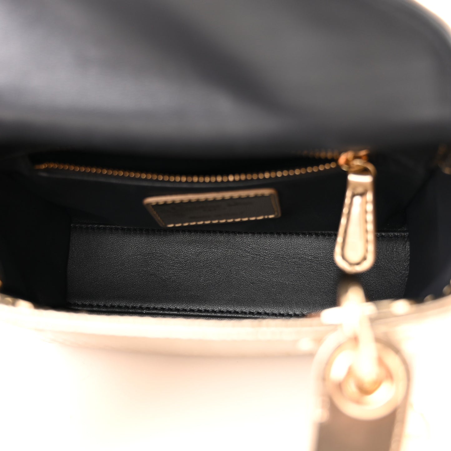 Metallic Patent Micro-Cannage Mini Lady Dior Champagne