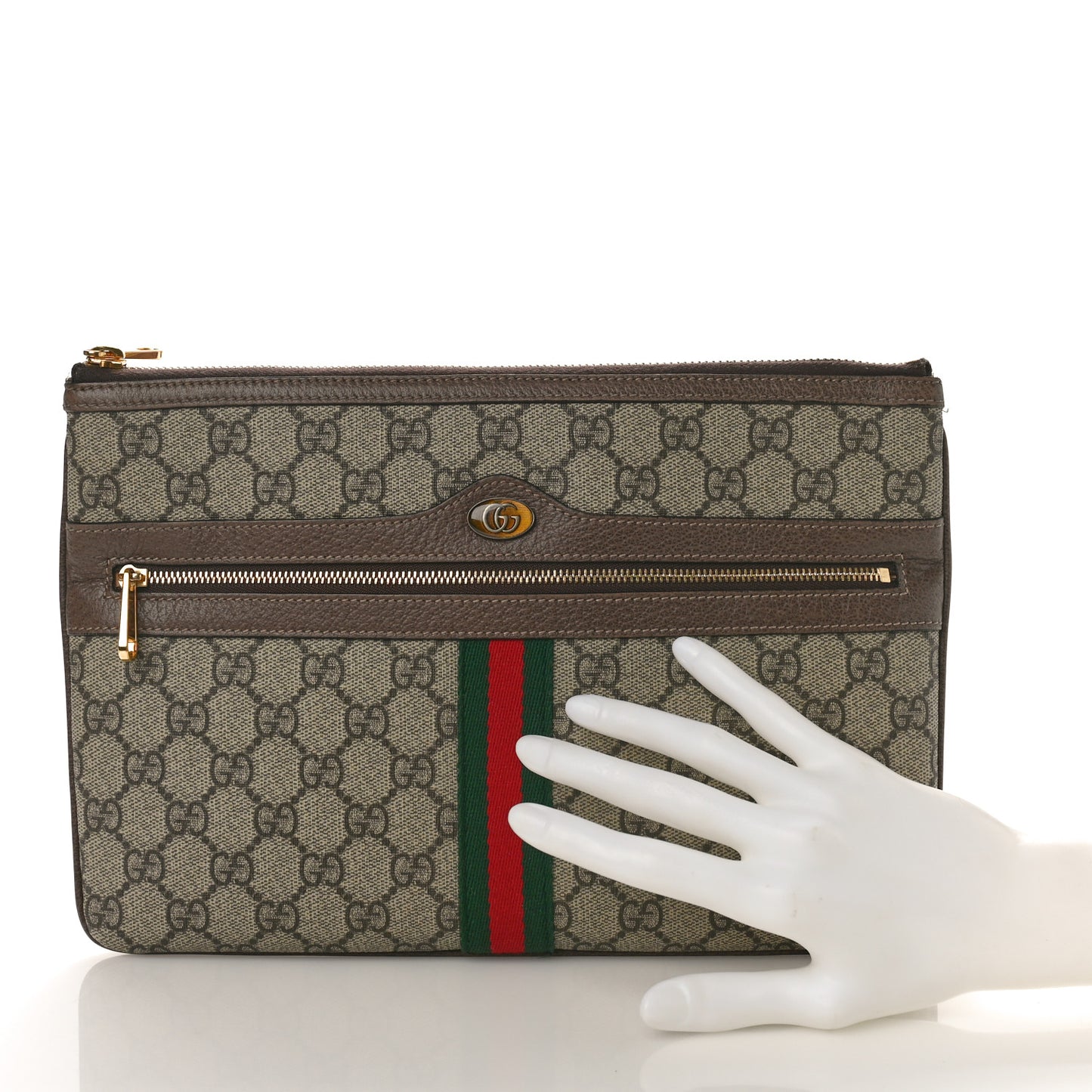 GG Supreme Monogram Large Ophidia Pouch Clutch Brown