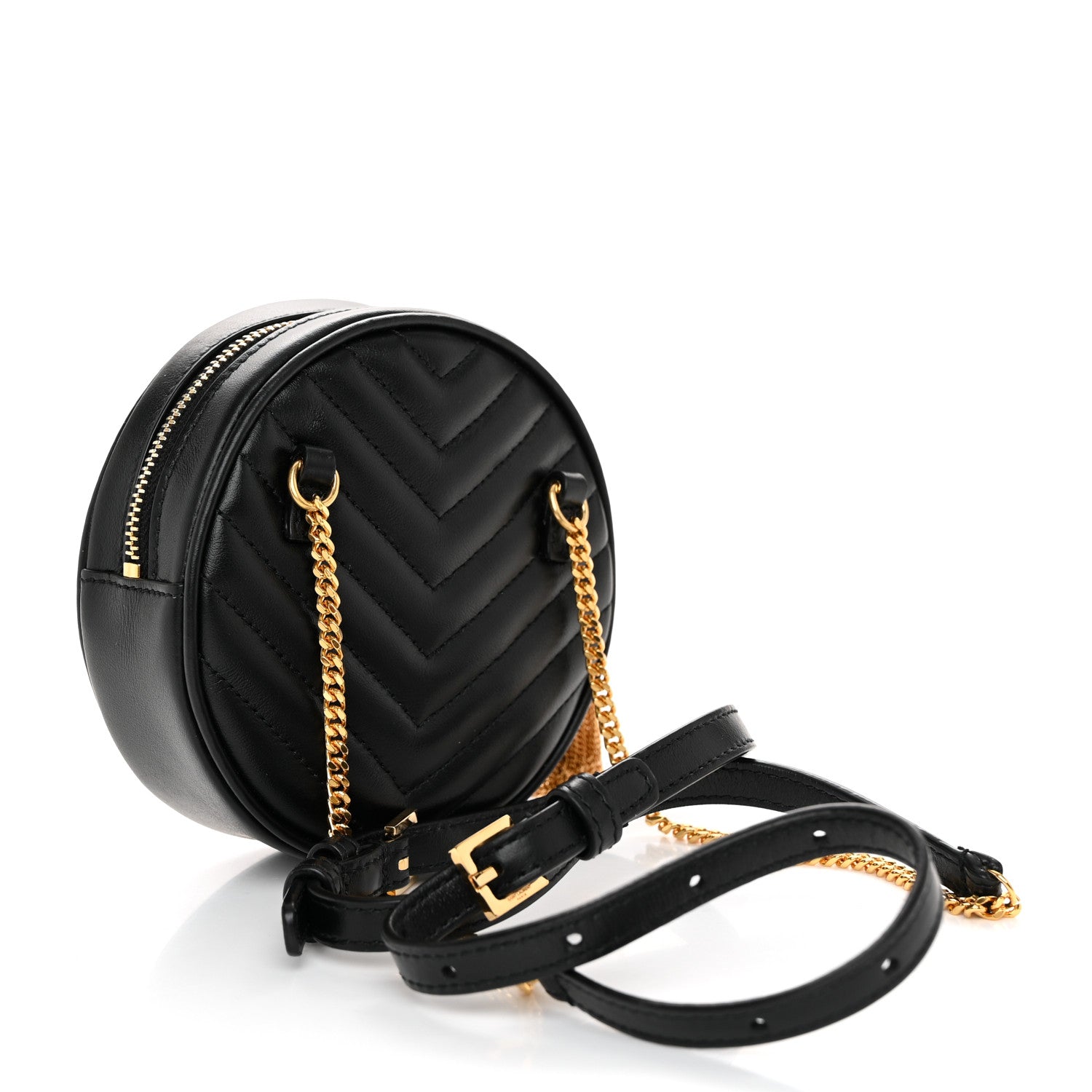 Saint Laurent Calfskin Matelasse Chevron Quilted Baby Round Vinyle Belt Bag Black 3 of 10