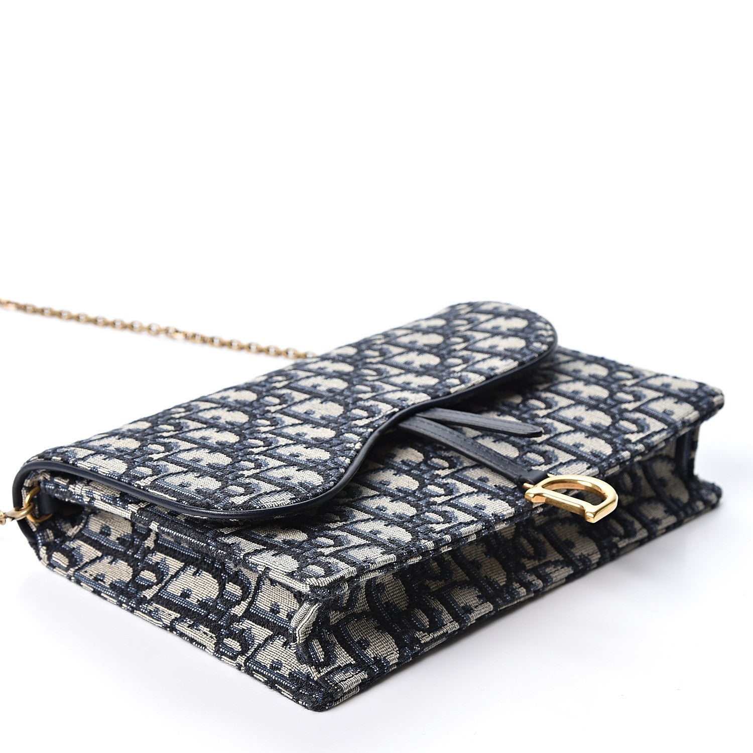 Christian Dior Oblique Saddle Chain Pouch Blue 3 of 9